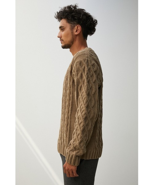 AZUL by moussy（アズールバイマウジー）の「CHENILLE CABLE KNIT/シェニールケーブルニット（ニット/セーター・メンズ・ベージュ/ブラック・SMALL/MEDIUM/LARGE）」の8枚目の写真