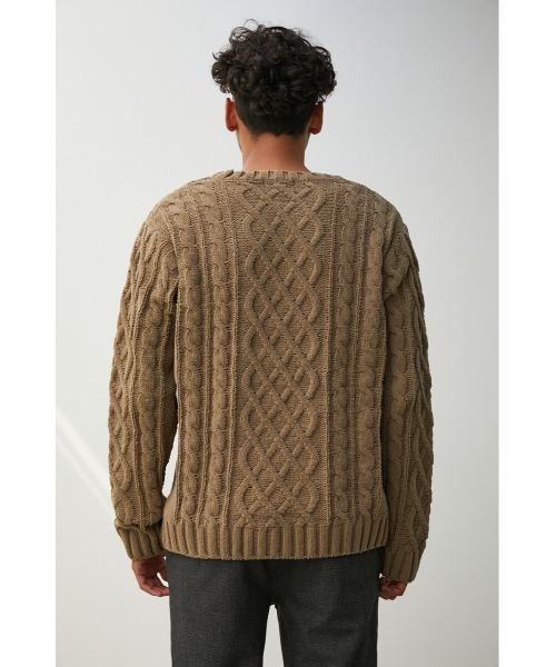 AZUL by moussy（アズールバイマウジー）の「CHENILLE CABLE KNIT/シェニールケーブルニット（ニット/セーター・メンズ・ベージュ/ブラック・SMALL/MEDIUM/LARGE）」の9枚目の写真