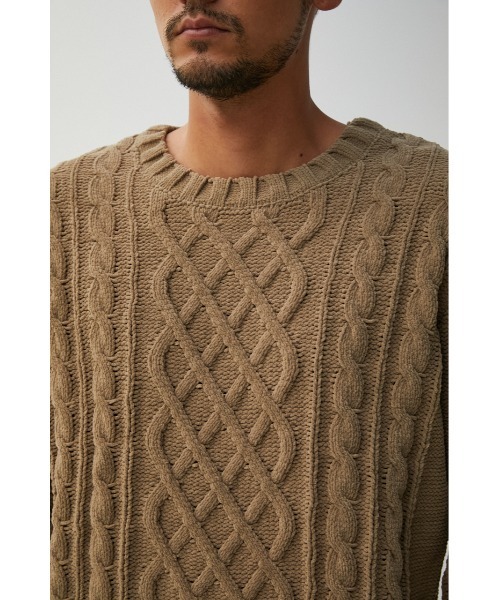 AZUL by moussy（アズールバイマウジー）の「CHENILLE CABLE KNIT/シェニールケーブルニット（ニット/セーター・メンズ・ベージュ/ブラック・SMALL/MEDIUM/LARGE）」の10枚目の写真