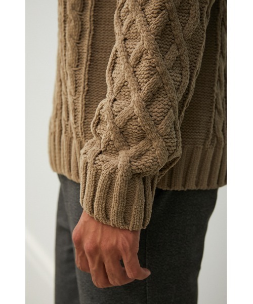 AZUL by moussy（アズールバイマウジー）の「CHENILLE CABLE KNIT/シェニールケーブルニット（ニット/セーター・メンズ・ベージュ/ブラック・SMALL/MEDIUM/LARGE）」の12枚目の写真