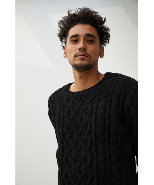 AZUL by moussy（アズールバイマウジー）の「CHENILLE CABLE KNIT/シェニールケーブルニット（ニット/セーター・メンズ・ベージュ/ブラック・SMALL/MEDIUM/LARGE）」の15枚目の写真