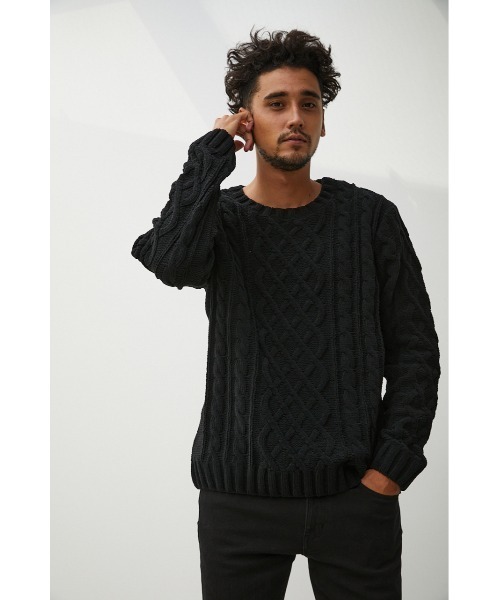 AZUL by moussy（アズールバイマウジー）の「CHENILLE CABLE KNIT/シェニールケーブルニット（ニット/セーター・メンズ・ベージュ/ブラック・SMALL/MEDIUM/LARGE）」の16枚目の写真