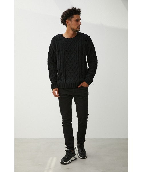 AZUL by moussy（アズールバイマウジー）の「CHENILLE CABLE KNIT/シェニールケーブルニット（ニット/セーター・メンズ・ベージュ/ブラック・SMALL/MEDIUM/LARGE）」の17枚目の写真