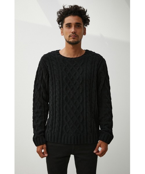 AZUL by moussy（アズールバイマウジー）の「CHENILLE CABLE KNIT/シェニールケーブルニット（ニット/セーター・メンズ・ベージュ/ブラック・SMALL/MEDIUM/LARGE）」の18枚目の写真