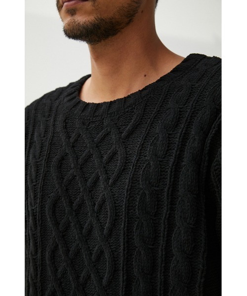 AZUL by moussy（アズールバイマウジー）の「CHENILLE CABLE KNIT/シェニールケーブルニット（ニット/セーター・メンズ・ベージュ/ブラック・SMALL/MEDIUM/LARGE）」の21枚目の写真