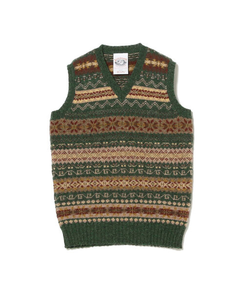 BEAMS PLUS(ビームスプラス)の「Jamieson’s × BEAMS PLUS / 別注 Vee Neck Vest(ニット/セーター・メンズ・グリーン/カーキ/ブルー・42(XL)/36(S)/40(L))」の3枚目の写真