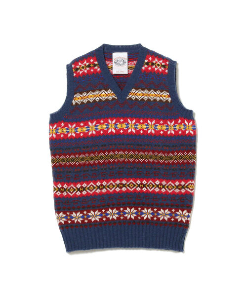 BEAMS PLUS(ビームスプラス)の「Jamieson’s × BEAMS PLUS / 別注 Vee Neck Vest(ニット/セーター・メンズ・グリーン/カーキ/ブルー・42(XL)/36(S)/40(L))」の9枚目の写真