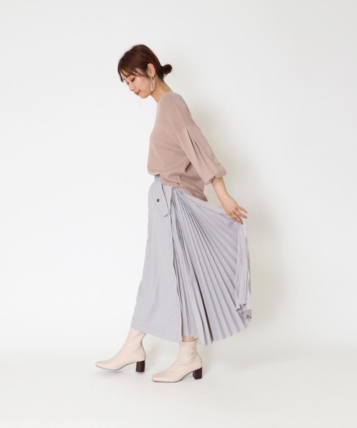 オリーブグリーン フレアスカート サイドジッパー付き　サイズ42 CHIC STYLE スカート フロントジップフレアロングスカート