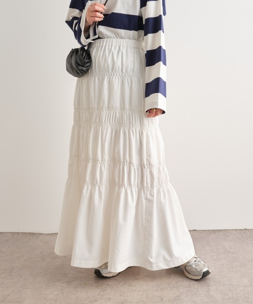 CIAOPANIC TYPY(チャオパニックティピー)の「シャーリングスカート(スカート・レディース・ホワイト/ベージュ/ブラック・ONE SIZE)」の2枚目の写真