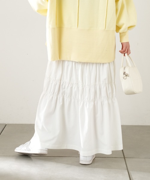 CIAOPANIC TYPY(チャオパニックティピー)の「シャーリングスカート(スカート・レディース・ホワイト/ベージュ/ブラック・ONE SIZE)」の8枚目の写真