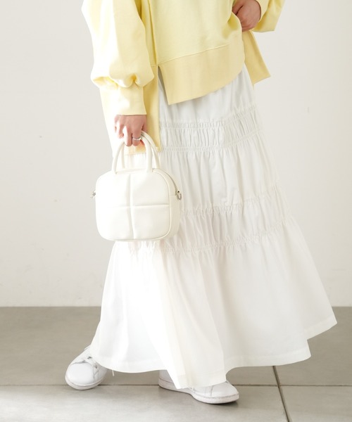 CIAOPANIC TYPY(チャオパニックティピー)の「シャーリングスカート(スカート・レディース・ホワイト/ベージュ/ブラック・ONE SIZE)」の4枚目の写真