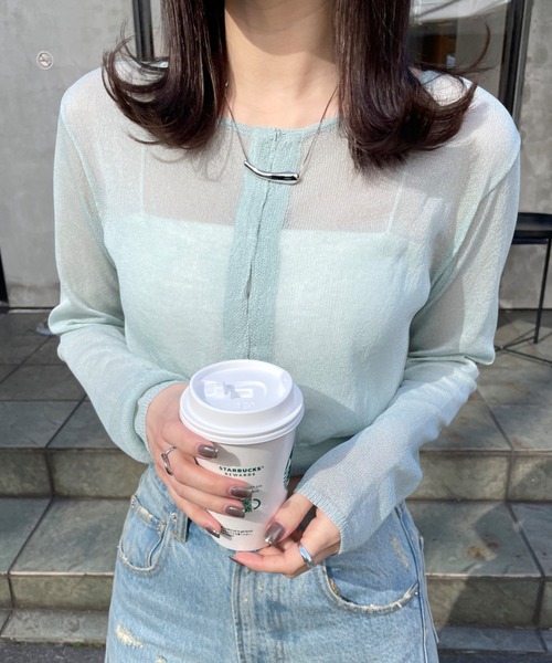 mline（エムライン）の「[mline]シアーニットショートカーディガン（ニット/セーター・レディース・ブラック/ベージュ/グリーン・FREE）」の3枚目の写真