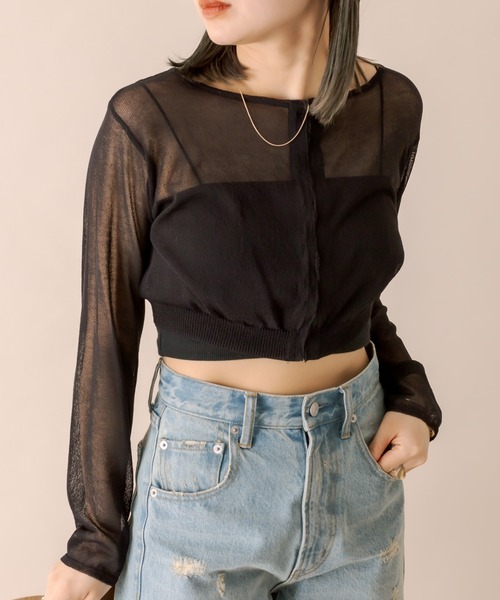 mline（エムライン）の「[mline]シアーニットショートカーディガン（ニット/セーター・レディース・ブラック/ベージュ/グリーン・FREE）」の2枚目の写真