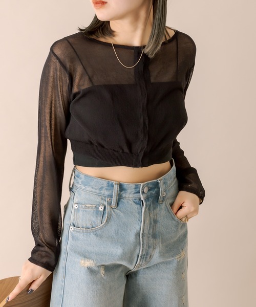 mline（エムライン）の「[mline]シアーニットショートカーディガン（ニット/セーター・レディース・ブラック/ベージュ/グリーン・FREE）」の15枚目の写真