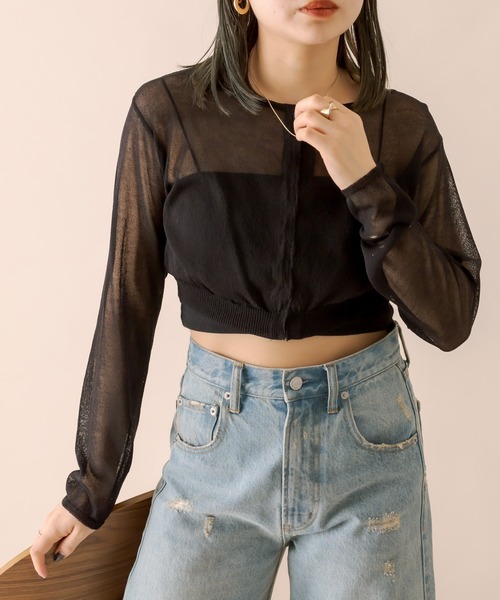 mline（エムライン）の「[mline]シアーニットショートカーディガン（ニット/セーター・レディース・ブラック/ベージュ/グリーン・FREE）」の5枚目の写真