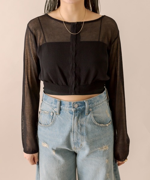 mline（エムライン）の「[mline]シアーニットショートカーディガン（ニット/セーター・レディース・ブラック/ベージュ/グリーン・FREE）」の13枚目の写真