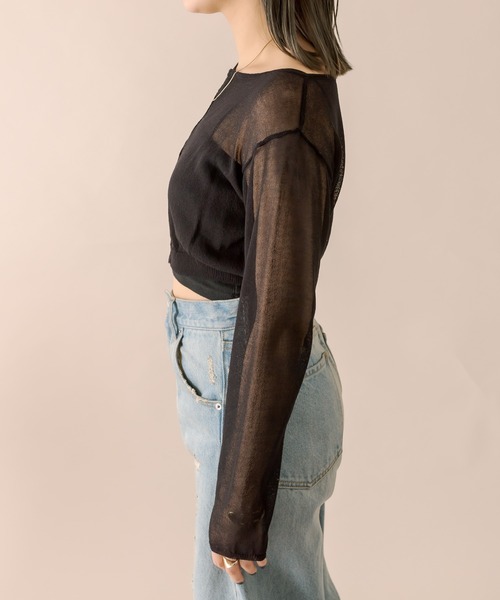 mline（エムライン）の「[mline]シアーニットショートカーディガン（ニット/セーター・レディース・ブラック/ベージュ/グリーン・FREE）」の11枚目の写真