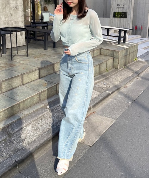 mline（エムライン）の「[mline]シアーニットショートカーディガン（ニット/セーター・レディース・ブラック/ベージュ/グリーン・FREE）」の9枚目の写真