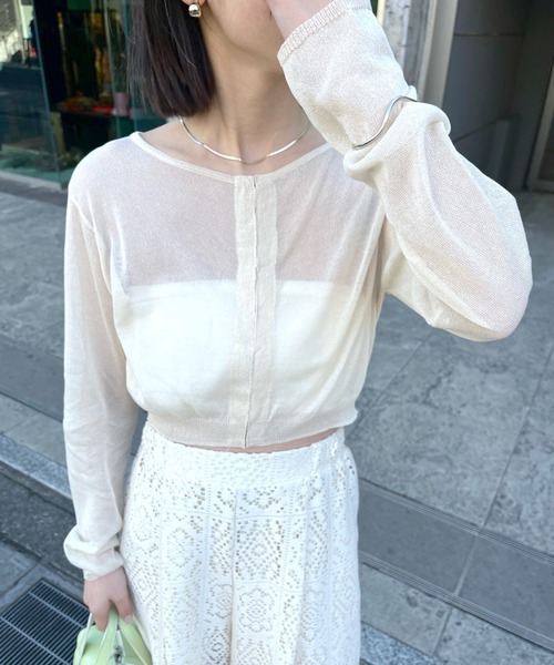 mline（エムライン）の「[mline]シアーニットショートカーディガン（ニット/セーター・レディース・ブラック/ベージュ/グリーン・FREE）」の12枚目の写真