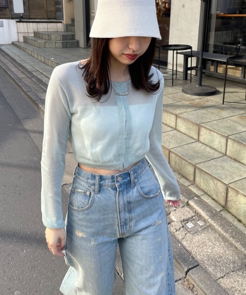 mline（エムライン）の「[mline]シアーニットショートカーディガン（ニット/セーター・レディース・ブラック/ベージュ/グリーン・FREE）」の6枚目の写真