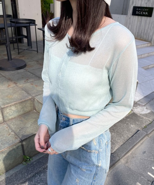 mline（エムライン）の「[mline]シアーニットショートカーディガン（ニット/セーター・レディース・ブラック/ベージュ/グリーン・FREE）」の16枚目の写真