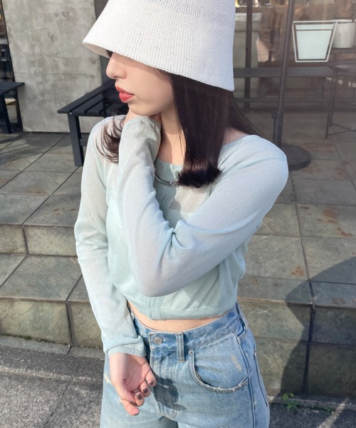 mline（エムライン）の「[mline]シアーニットショートカーディガン（ニット/セーター・レディース・ブラック/ベージュ/グリーン・FREE）」の22枚目の写真