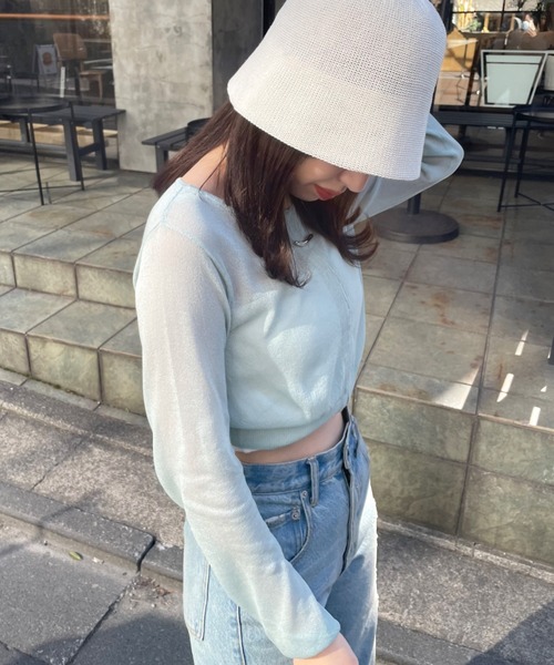 mline（エムライン）の「[mline]シアーニットショートカーディガン（ニット/セーター・レディース・ブラック/ベージュ/グリーン・FREE）」の4枚目の写真