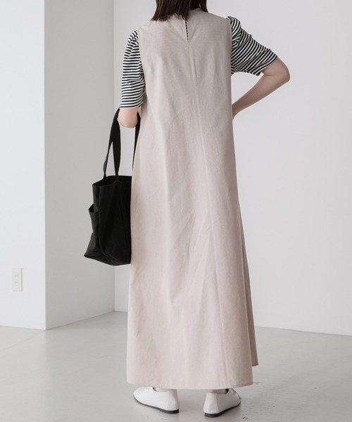 BONLECILL（ボンルシール）の「【2点セット】2wayリネンクロップドカーディガン＆Aラインジャンパースカート セットアップ（セットアップ・レディース・カーキ/オレンジ/ネイビー/ベージュ・FREE）」の8枚目の写真