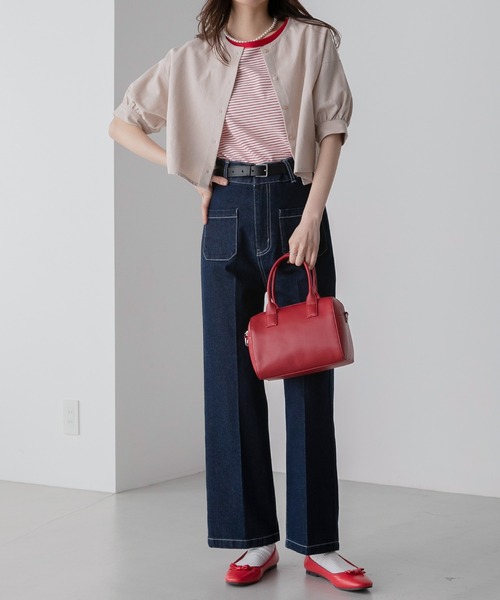 BONLECILL（ボンルシール）の「【2点セット】2wayリネンクロップドカーディガン＆Aラインジャンパースカート セットアップ（セットアップ・レディース・カーキ/オレンジ/ネイビー/ベージュ・FREE）」の11枚目の写真