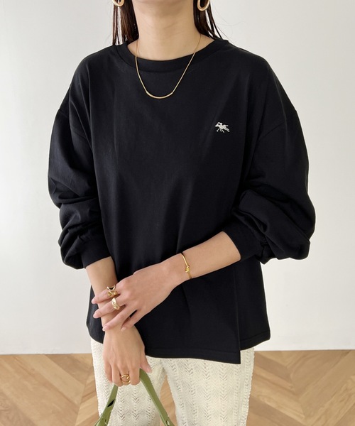 POLOCHAMPS（ポロチャンプス）の「【POLOCHAMPS/ポロチャンプス】別注 ワンポイント刺繍 ボリューム袖 ロングTシャツ（Tシャツ/カットソー・レディース・ホワイト/ライトグレー/ブラック/ライラック・FREE）」の3枚目の写真
