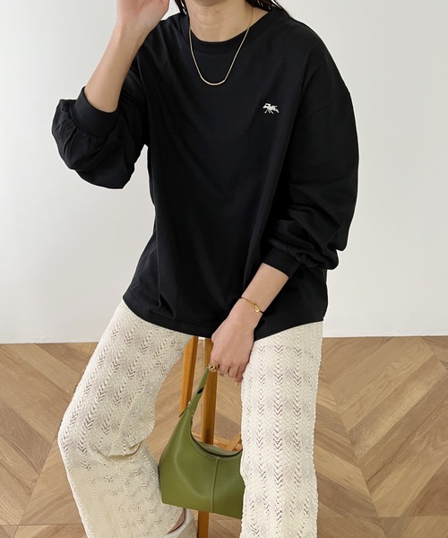 POLOCHAMPS（ポロチャンプス）の「【POLOCHAMPS/ポロチャンプス】別注 ワンポイント刺繍 ボリューム袖 ロングTシャツ（Tシャツ/カットソー・レディース・ホワイト/ライトグレー/ブラック/ライラック・FREE）」の11枚目の写真