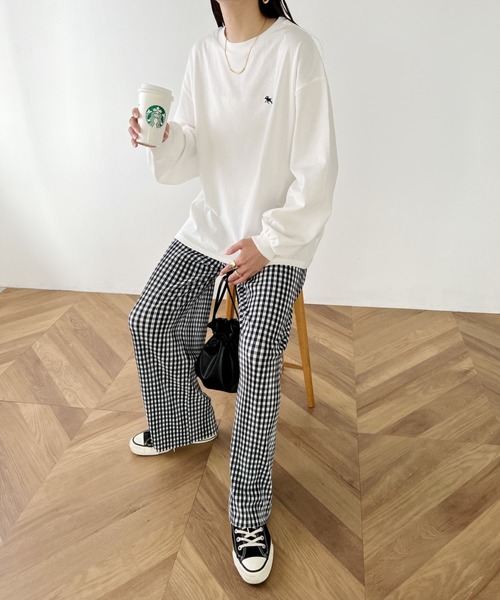 POLOCHAMPS（ポロチャンプス）の「【POLOCHAMPS/ポロチャンプス】別注 ワンポイント刺繍 ボリューム袖 ロングTシャツ（Tシャツ/カットソー・レディース・ホワイト/ライトグレー/ブラック/ライラック・FREE）」の20枚目の写真