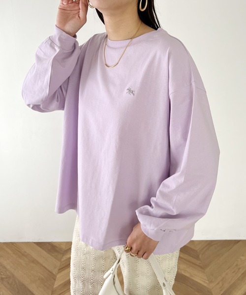 POLOCHAMPS（ポロチャンプス）の「【POLOCHAMPS/ポロチャンプス】別注 ワンポイント刺繍 ボリューム袖 ロングTシャツ（Tシャツ/カットソー・レディース・ホワイト/ライトグレー/ブラック/ライラック・FREE）」の15枚目の写真