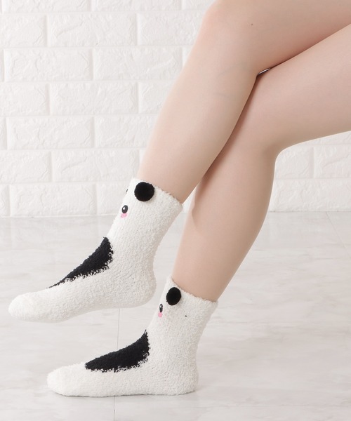 セール】【5足セット】クルー丈ふわもちアニマルルックルームソックス
