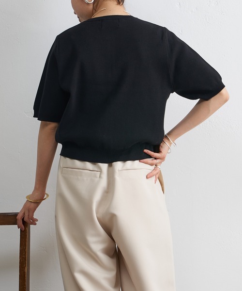 Omekashi(オメカシ)の「半袖強撚スウェットライクポケットカーディガン(カーディガン/ボレロ・レディース・ブラック/オフホワイト/イエロー/ブルー/ピンク/ネイビー・FREE)」の9枚目の写真