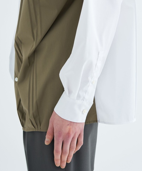 未使用 LiNoH バイカラー プリーツ ボックスシャツ STUDIOUS LiNoH（リノー）の「【LiNoH】PLEATS L/S SHIRT/バイカラー