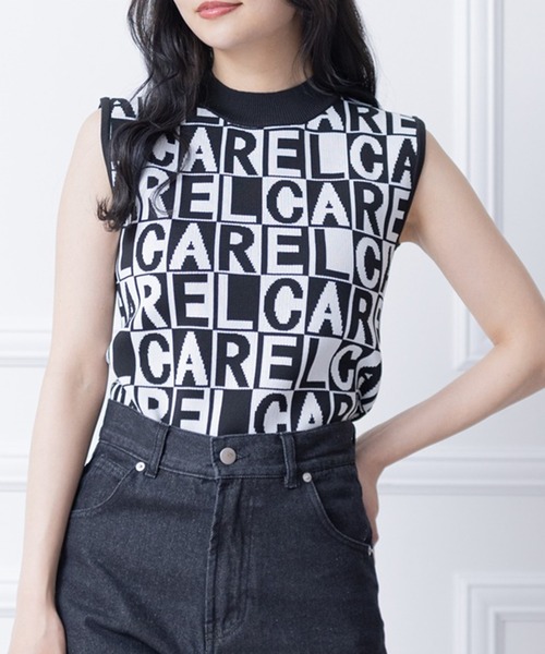 clear（クリア）の「ブロックチェックロゴノースリーブニットトップス ［イニシャル アルファベット レイヤード 春ニット］（ニット/セーター・レディース・グリーン/ブラック/ブルーグレー・F）」の4枚目の写真