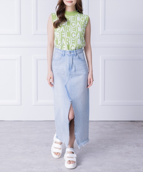 clear（クリア）の「ブロックチェックロゴノースリーブニットトップス ［イニシャル アルファベット レイヤード 春ニット］（ニット/セーター・レディース・グリーン/ブラック/ブルーグレー・F）」の10枚目の写真