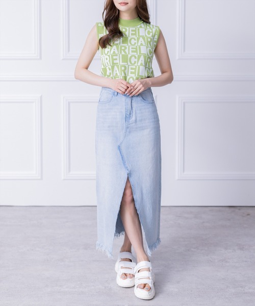 clear（クリア）の「ブロックチェックロゴノースリーブニットトップス ［イニシャル アルファベット レイヤード 春ニット］（ニット/セーター・レディース・グリーン/ブラック/ブルーグレー・F）」の11枚目の写真