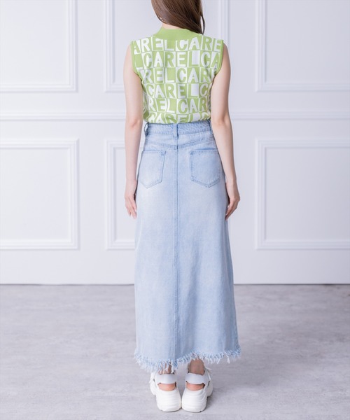 clear（クリア）の「ブロックチェックロゴノースリーブニットトップス ［イニシャル アルファベット レイヤード 春ニット］（ニット/セーター・レディース・グリーン/ブラック/ブルーグレー・F）」の13枚目の写真