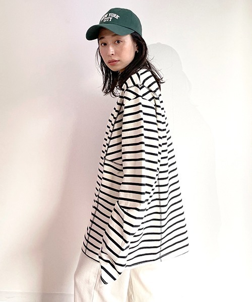 CREDONA(クレドナ)の「ステッチデザインビッグボーダーLS(Tシャツ/カットソー・レディース・ネイビー/アイボリー・FREE)」の4枚目の写真