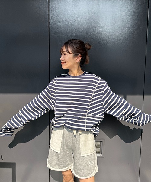 CREDONA(クレドナ)の「ステッチデザインビッグボーダーLS(Tシャツ/カットソー・レディース・ネイビー/アイボリー・FREE)」の11枚目の写真