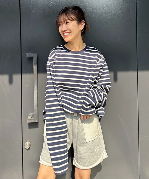 CREDONA(クレドナ)の「ステッチデザインビッグボーダーLS(Tシャツ/カットソー・レディース・ネイビー/アイボリー・FREE)」の10枚目の写真