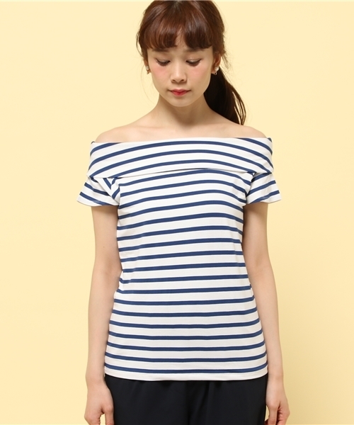 LIMITLESS LUXURY（リミットレスラグジュアリー）の「ボーダーオフショルダートップス◆（Tシャツ/カットソー・レディース・グレー/ブルー系その他・FREE）」の9枚目の写真