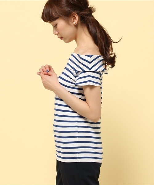 LIMITLESS LUXURY（リミットレスラグジュアリー）の「ボーダーオフショルダートップス◆（Tシャツ/カットソー・レディース・グレー/ブルー系その他・FREE）」の10枚目の写真