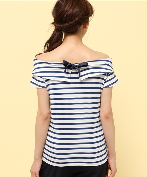 LIMITLESS LUXURY（リミットレスラグジュアリー）の「ボーダーオフショルダートップス◆（Tシャツ/カットソー・レディース・グレー/ブルー系その他・FREE）」の11枚目の写真