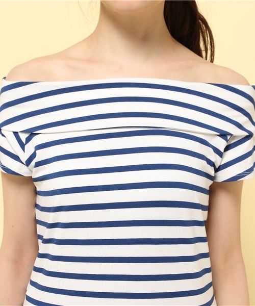 LIMITLESS LUXURY（リミットレスラグジュアリー）の「ボーダーオフショルダートップス◆（Tシャツ/カットソー・レディース・グレー/ブルー系その他・FREE）」の3枚目の写真