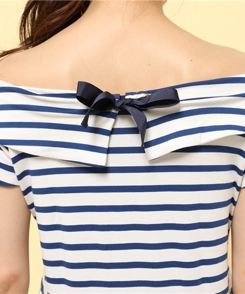 LIMITLESS LUXURY（リミットレスラグジュアリー）の「ボーダーオフショルダートップス◆（Tシャツ/カットソー・レディース・グレー/ブルー系その他・FREE）」の4枚目の写真