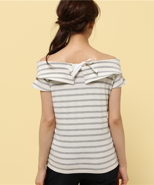 LIMITLESS LUXURY（リミットレスラグジュアリー）の「ボーダーオフショルダートップス◆（Tシャツ/カットソー・レディース・グレー/ブルー系その他・FREE）」の8枚目の写真