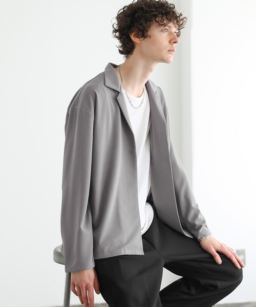 ASTRONOMY（アストロノミー）の「梨地ストレッチボタンレステーラードジャケット（テーラードジャケット・メンズ・グレー/ブラック/グリーン/ダークグレー/ベージュ・L/M）」の3枚目の写真
